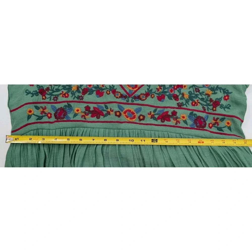 Umgee Green Embroidered Tunic Dress Flutter Sleeve Size L Boho Hippie Festival - Picture 8 of 11